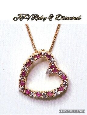 Ruby-Diamond necklace heart &  circle earrings 18k gold red & clear stones nwt